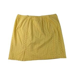 Talbots Skirt Womens Yellow Eyelet Straight Lined Cotton Slit Zip Preppy Size 40